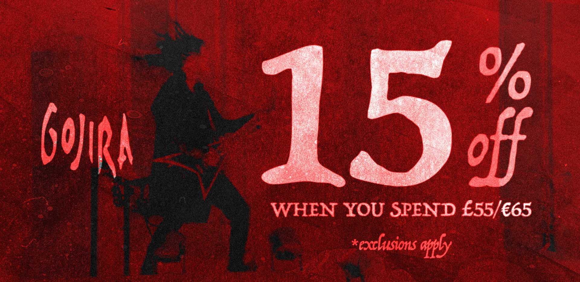 15% off when you spend £55/€65